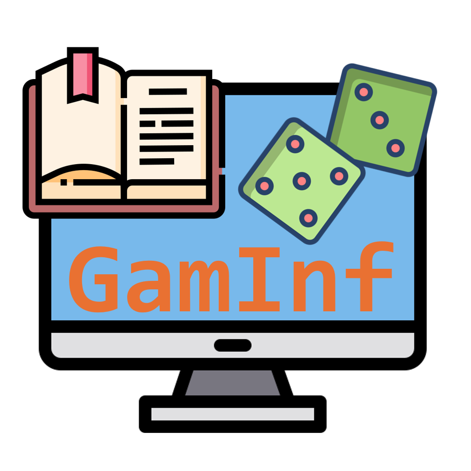 Logo del Proyecto de Innovación Docente GamInf representado por un ordenador junto con un libro y dados de juego